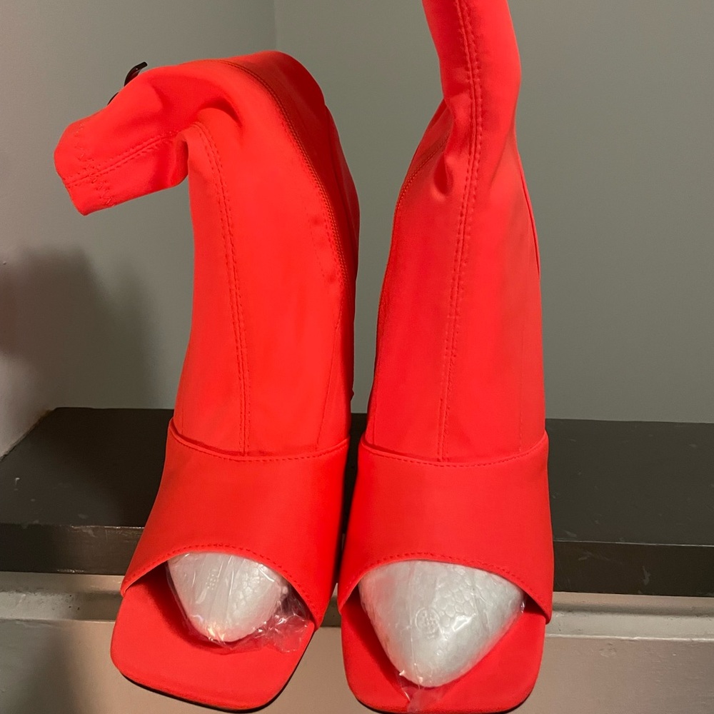 Neon Orange heels with a zipper